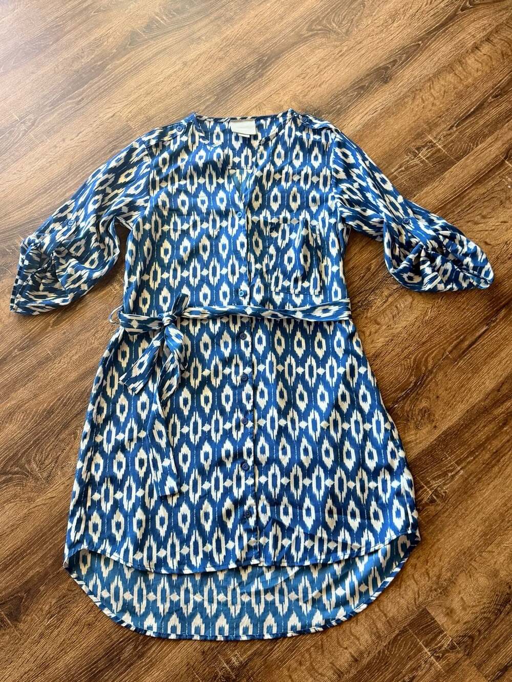 Anthropologie Maeve Ikat Frequencies Shirt Dress with Tie Waist